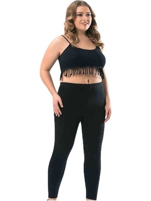 MELENERS Kota Büyük Beden Kadın Uzun Paça Likralı Sporcu Düz Tayt Siyah 4000