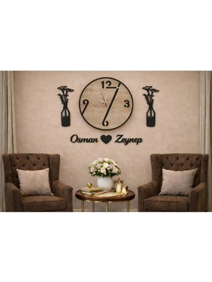 Salon Duvar Saati 40 cm Çiçekler 30 cm Kişiye Özel Modern ve Şık NO1004