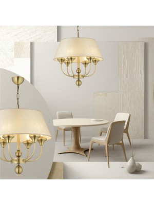 Lampaluce Teodora Modern Şapkalı Klasik Sarkıt Avize Tasarımı 6'lı Sarı 50 cm