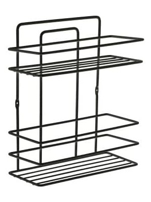 Banyo Ömür Boyu Paslanmaz Yapışkanlı Siyah 2 Katlı Düz Şampuanlık Tş02, Delmeye Son, Ister Yapıştır Ister Montajla