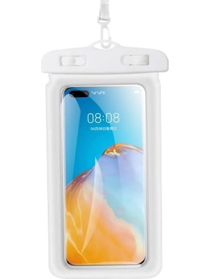 Su Geçirmez Hava Yastıklı Askılı Telefon Koruma Deniz Havuz Banyo Dokunmatik Kılıf Beyaz