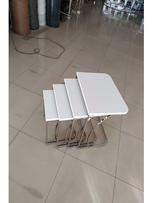 Dinç Metal Sehpa Tekerlekli C Sehpa Krom, Dörtlü, Zigon Sehpa, Servis Sehpası,yan Sehpa