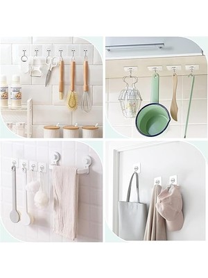 10 Adet Şeffaf Duvar Askısı Iz Bırakmayan Güçlü Yapışkanlı Kapı Arkası Banyo Mutfak Düzenleyici Metal Kanca Askılık