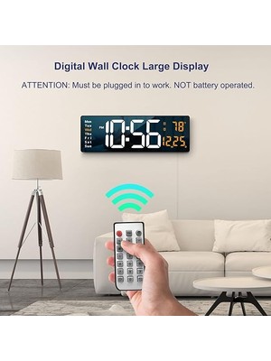 Duvar Saati Büyük Ekran, 40 cm Büyük Duvar Saatleri, Oturma Odası Dekoru Için Uzaktan Kumandalı LED Dijital Saat, Otomatik Parlaklık Kısıcı, Tarih Hafta Sıcaklığı ile Büyük Saat (Turuncu)