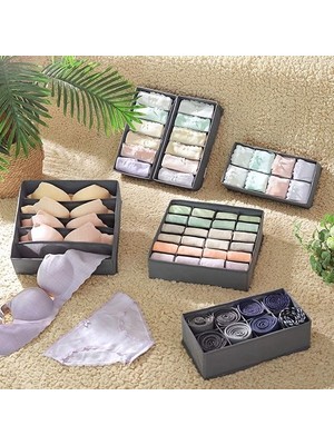 Iç Giyim Saklama Kutuları, Çekmece Organizatörü, Dolap Organizeri, Katlanabilir, Sütyen, Iç Çamaşırı, Çorap, Kravat Için Katlanır Kutu, Kumaş Kutu 4'lü Set Gri, RUS04GY