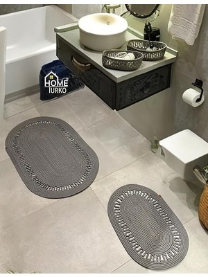 Jüt Banyo Paspas Takımı ve Sepet - Kaymaz Taban, Süper Emici, Makinede Yıkanabilir, Doğal Hasır Görünümlü Dekoratif Banyo Paspası (50X80 cm & 40X60 cm Paspas, 30X20X10 cm Sepet) (Gri)