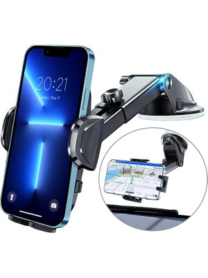 Araç Cep Telefonu Tutucu, Ultra Sağlam Araç Cep Telefonu Tutucu, Gösterge Paneli ve Ön Cam Için Vantuz, Çok Yönlü Silikon Darbeye Dayanıklı, 360° Dönebilir, Tek Düğmeyle Çıkarma, 3,8 – 6,7 Inç