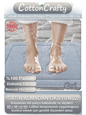 %100 Pamuk Dokuma Su Emici Banyo Paspası Ayak Desen 60X40 cm (Gri)