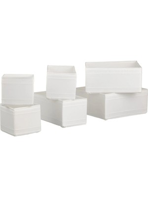 IKEA Quality 6 Parça Saklama Kutusu 6'lı Set Çekmece Dolap Içi Düzenleme Kutusu Organizer Beyaz Renk Polyester