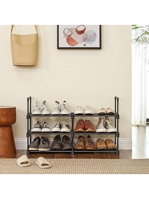 6 Katlı Ayakkabı Rafı, Metal Ayakkabı Rafı, 12-15 Çift Ayakkabı Için Ayakkabı Düzenleyici, Istiflenebilir, Koridor, Oturma Odası, Yatak Odası Için, 30 x 45 x 106 Cm, Siyah LSA23BK
