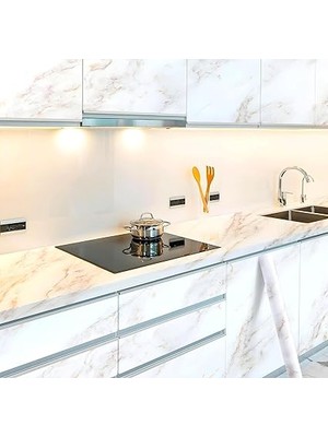 Mermer Desenli Kendinden Yapışkanlı Folyo 5 Metre, 60 Cm, Vinil, Kendindenyapışkanlı, Dekor Folyosu, Pencere Çıkartması, Pvc Çıkartma, Mobilya, Mutfak Dolabı, Granit (Beyaz Mermer Desenli)