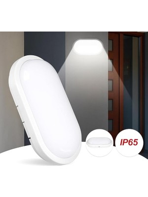 15W IP65 Oval Beyaz LED Tavan ve Duvar Lambası | 6500K Beyaz Işık | Su ve Toz Geçirmez Banyo Bahçe Balkon Aydınlatma Armatürü | Yüzeye Monte, 1500 Lümen (220V)