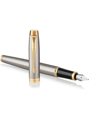 Im Brushed Metal Altın Tasarımlı Dolma Kalem, Orta Kalınlıkta Uç, Mavi Mürekkep (1931656)