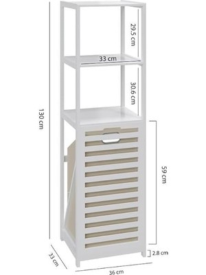 Bambu Beyaz Mat Lake Kirli Sepetli 3 Raflı Banyo Düzenleyici Çamaşır Sepeti DB-0019