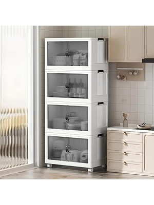 4 Kat Portatif Organizer Tekerlekli Çok Amaçlı Katlanabilir Dolap, Kapaklı Düzenleyici Raf Mutfak, Banyo, Çocuk Odası, Garaj ve Ardiye Için Toparlayıcı Ünite, Stop Tekerlekli (Pudra)
