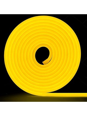 Dükkan 12V Trafolu Neon LED Işık | Tak-Çalıştır Trafolu Neon Şerit LED Esnek Silikonlu Aydınlatma LED Hortum (5 Metre, Amber)