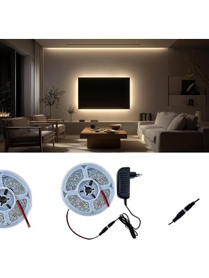 Şerit LED 5 Metre Günışığı - Iç Mekan Tak Çalıştır Adaptör Dahil 12V IP20 Yeni Nesil Yüksek Lümen, Tezgah, Dolap, Mutfak, Ayna Aydınlatma Için