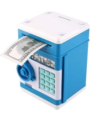 Atm Kumbara Şifreli Otomatik Kağıt Para Alan Kasa Kumbara Mavi Renk