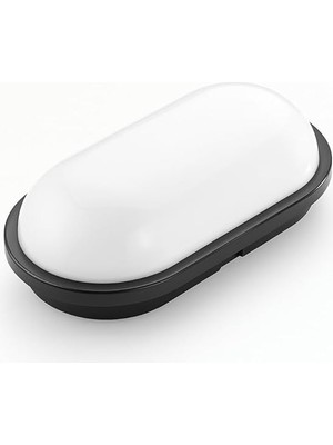 20W IP65 Oval Siyah LED Tavan ve Duvar Lambası | 6500K Beyaz Işık | Su Geçirmez Banyo Bahçe Aydınlatma Armatürü | 2000 Lümen | 270X147X78MM (220V)