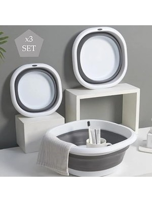 3'lü Katlanır Badya Set, Katlanabilir Akordiyon Leğen Seti, Yer Kaplamayan Çok Amaçlı Plastik Sepet, 3 Parça Saklama Kutusu