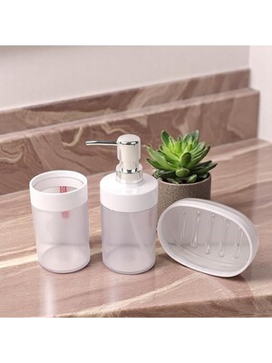 Akrilik 3'lü Banyo ve Lavabo Seti - Diş Fırçalık, Sıvı Sabunluk ve Katı Sabunluk - Şık, Dayanıklı, Modern Banyo Organizeri (Asorti)