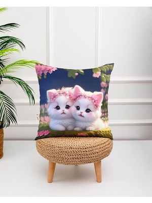 Fotoğraflı Pembe Çiçek Desenli Dijital Baskılı Dekoratif Kırlent Yastık Kılıfı