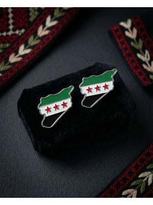 Zaytoon 2'li Suriye Haritası Içinde Yeni Bayrağı Harita Şekli Unisex Yaka Mineli Rozeti 29 mm A300028-02