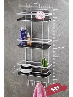 Haus Yapışkanlı Ömür Boyu Paslanmaz Ayarlanabilir Raf Banyo Düzenleyici Şampuanlık Siyah - Beyaz Lş-03