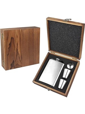 Kutulu Paslanmaz Çelik Cep Matarası Seti | 210 ml | Hediyelik Erkek Seti | Viski Matarası | Babalar Günü, Doğum Günü Için Şık Hediye