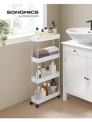 Arabası, 4 Seviyeli Mutfak Arabası, Mutfak Rafı, Tekerlekli Niş Rafı, Banyo Rafı, Yerden Tasarruf Sağlayan, Beyaz