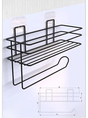 Home Yapışkanlı Metal Raf – Kağıt Havlu Askılı Duvar Tipi Baharatlık ve Şampuanlık, Banyo ve Mutfak Için Uygun, Delmeden Yapıştırmalı Metal Askılı Organizer Raf