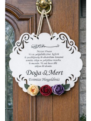 Dış Kapı Süsü Kişiye Özel Çiçekli Nazar Duası Temalı NO1060