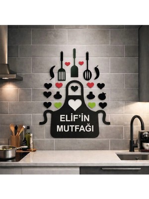 Mutfak Duvar Süsü Kişiye Özel Önlük Temalı Kalpli No 014