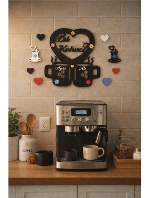 Mutfak Duvar Süsü Kişiye Özel Bı Kahve Temalı Kalpli No 015
