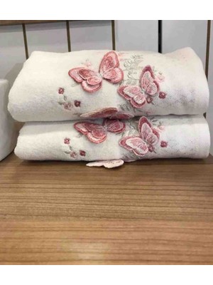 Özdilek Mariposa Nakışlı Kelebek El-Yüz Havlusu (2'li Krem) 50X90 cm