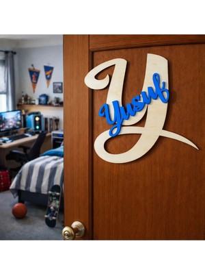 Genç Erkek Odası Duvar Veya Kapı Süsü Kişiye Özel Harf Üzeri Isim Temalı No 012