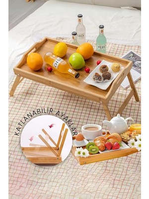 Home Katlanır Ayaklı Bambu Yatak Tepsisi – Ahşap Laptop Standı, Kitap Okuma ve Çalışma Rahlesi, Kahvaltı ve Servis Sunum Tepsisi, Katlanabilir Piknik Tepsisi