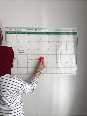 Kağıt Aylık Planlayıcı Takvim Akıllı Tahta Yazı Tahtası + Kalem Duvara Cama Tahtaya Uygulanır