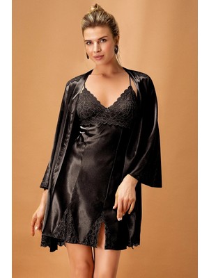 Nurteks 5325 Bayan Saten Gecelik Sabahlık Set