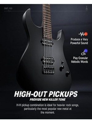 Katı Gövde Elektro Gitar, DMT-100, 90 cm (39 Inç)Metal Elektro Gitar Kitleri, H-H Manyetikler, Çanta, Teller, Askı, Tel, Rock Müzik Severler Için Teller Sönümleyici (Siyah)