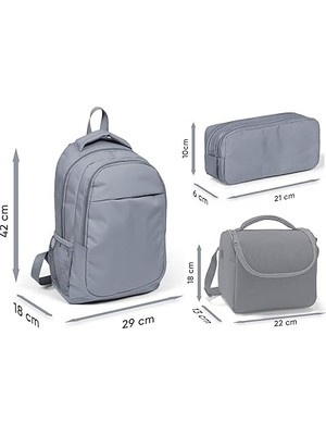 High Üç Bölmeli Kız Çocuk, Lacivert Mavi Çizgi Desenli, Ilkokul ve Ortaokul Üçlü Okul Çanta Seti