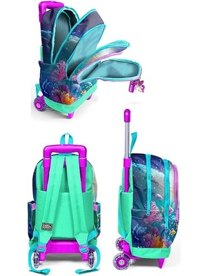 High Çekçek Tekerlekli Kız Çocuk, Su Yeşili Denizatı, Ilkokul Üçlü Okul Çanta Seti
