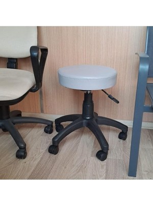 Ofis Kasiyer Taburesi Tekerlekli Deri Döşeme Oturak Eczane Laboratuvar Çalışma Koltuğu Acık Gri
