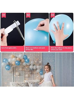 Toys - 2 Adet Çift Taraflı Yapışkan Balon Yapıştırma Bandı, Sticker Damla Modeli ve Uçan Balon Aparatı Yapıştırıcı