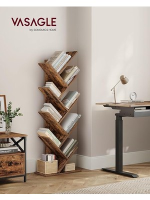 Ağaç Kitap Rafı, 8 Katlı Ayaklı Kitaplık, Oturma Odası, Ev Ofis Için Ahşap Raflı, Rustik Kahverengi LBC11BX