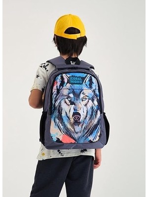 High Siyah Kurt Desenli Ilkokul ve Ortaokul Sırt Çantası Üç Bölmeli Erkek Çocuk