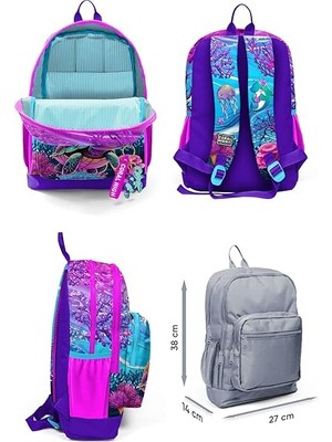 High Dört Bölmeli Pembe Mor Kaplumbağa Desenli Ilkokul Sırt Çantası - Kız Çocuk