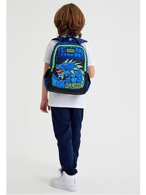 High Üç Gözlü Erkek Çocuk Ilk ve Orta Okul Çantası - Lacivert Yeşil Dragon