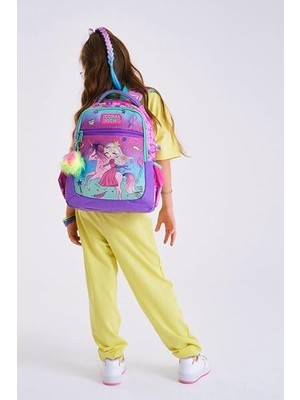 High Üç Gözlü Kız Çocuk Ilk ve Orta Okul Çantası - Pembe Yeşil Unicorn ve Prenses