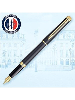 Hémisphere Dolma Kalem | 23 Ayar Altın Süslemeli Mat Siyah | Orta Uçlu Dolma Kalem | Mavi Mürekkep | Hediye Kutusu